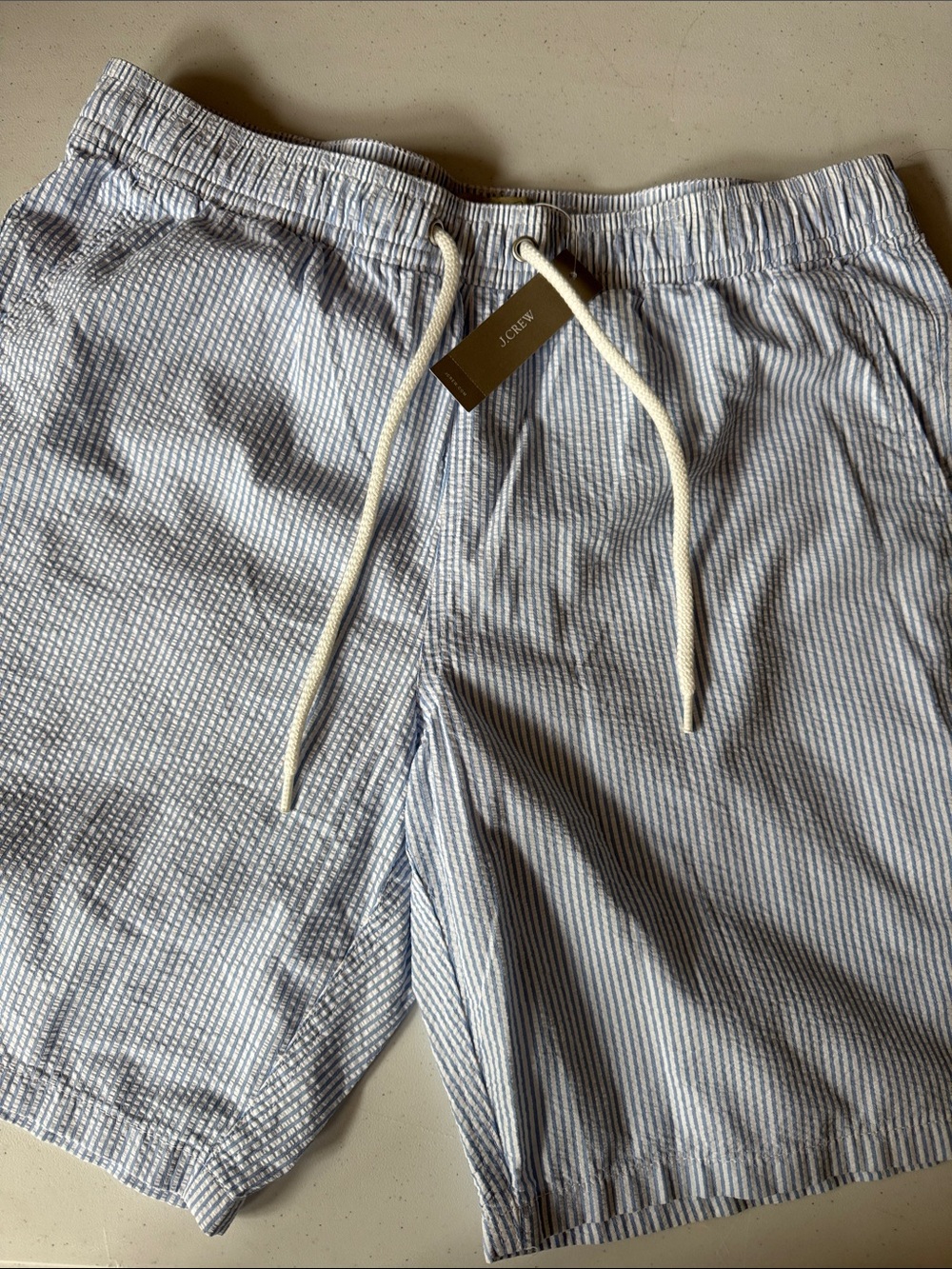 J. Crew Light Blue & White Seersucker Swim Trunks